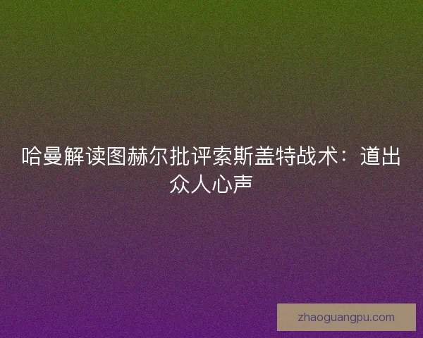 哈曼解读图赫尔批评索斯盖特战术:道出众人心声 哈曼解读图赫尔批评索斯盖特战术:道出众人心声